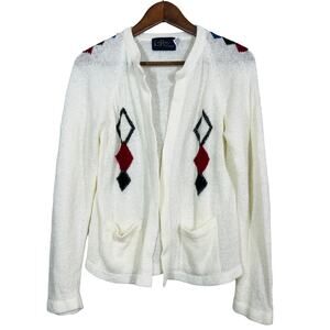 Vintage Le Roy Cardigan Academic Collegiate Pockets Light Open Front - L